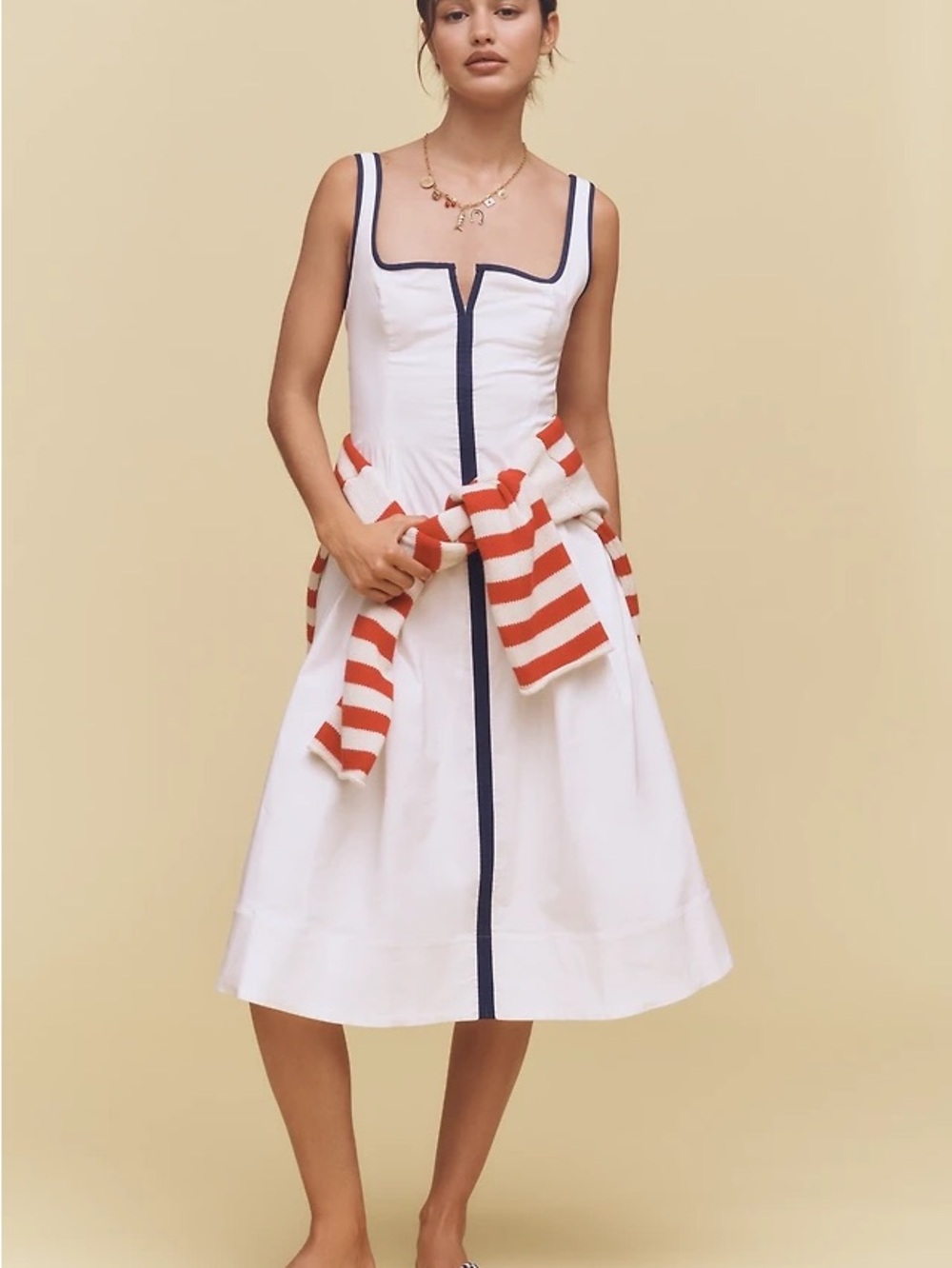 ISO: Maeve Sleeveless Notched Square-neck Midi Dress - White